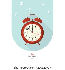 Christmas and New Year. Vector greeting card with vintage clock