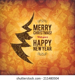 Navidad y Año Nuevo. Tarjeta de felicitación de vectores