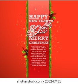 Christmas and New Year. Vector greeting card. 2015