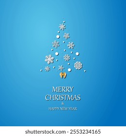 Christmas and New Year. Vector greeting cards, Vector snowflakes in the shape of a Christmas tree