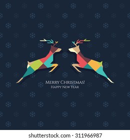 Christmas and New Year. Vector greeting card with Christmas Reindeer