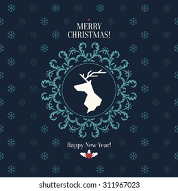 Christmas and New Year. Vector greeting card with Christmas Reindeer