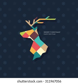 Christmas and New Year. Vector greeting card with Christmas Reindeer