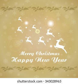 Christmas and New Year / Vector greeting card with deer / Vintage Christmas card with deer
