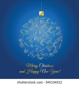 Christmas and New Year vector greeting card. Flourish golden Christmas elements. 