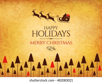 Christmas and New Year. Vector greeting card. With flying deer