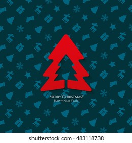 Christmas and New Year. Vector greeting card with Christmas tree