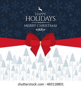 Christmas and New Year. Vector greeting card with red bow