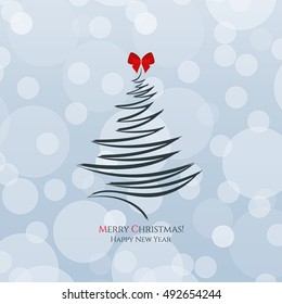 Navidad y Año Nuevo. Tarjeta de bienvenida vectorial con árbol de Navidad