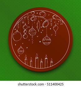 Christmas and New Year Vector greeting card with Christmas decorations, candles and ribbons