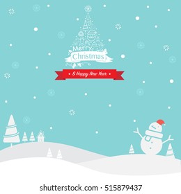 Christmas and New Year Vector greeting card