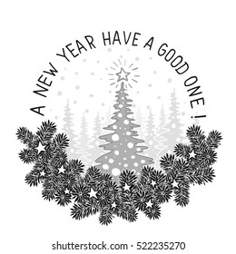 Christmas and New Year Vector greeting card with spruce branch and Christmas tree. Eps-10.