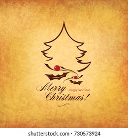 Christmas and New Year. Vector greeting card with Christmas tree