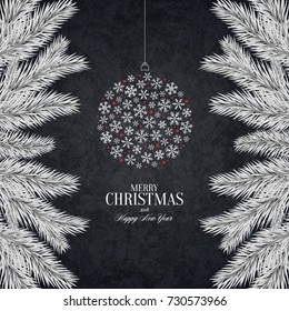 Navidad y Año Nuevo. Tarjeta de bienvenida vectorial con rama de Navidad