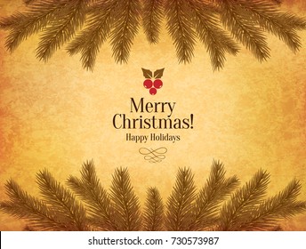 Christmas and New Year. Vector greeting card with Christmas branch