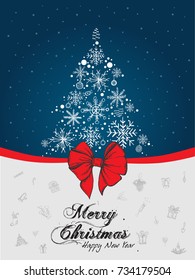 Christmas and New Year. Vector greeting card with Christmas tree. Hand drawn