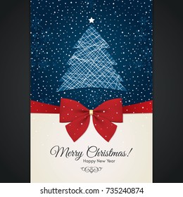 Christmas and New Year. Vector greeting card with Christmas tree