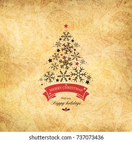 Christmas and New Year. Vector greeting card with Christmas tree