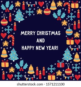 Christmas New Year vector icons greeting card design template