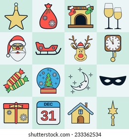 Christmas and New Year vector icons collection