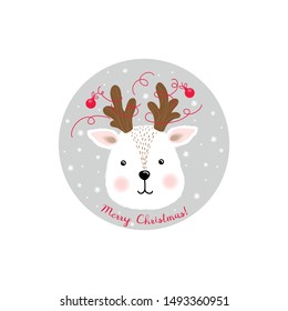 Christmas and New year. Vector Illustration cute little deer face .