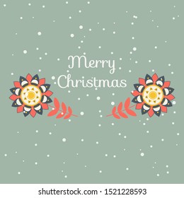 Christmas and New year vector illustration in scandinavian retro style with flowers and snowflakes
