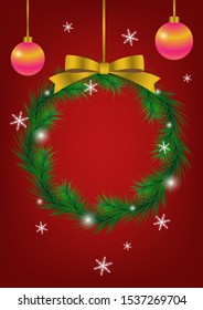 Christmas New Year Vector Illustration On Red Background And Christmas  Decorations.