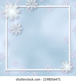 Christmas and New Year vector illustration. Light blue background with elegant cartoon snowflakes and stars
