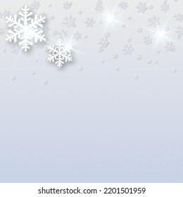 Christmas and New Year vector illustration. Light blue background with elegant cartoon snowflakes and stars