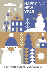 Christmas and new year vector illustration in geometric flat style	
