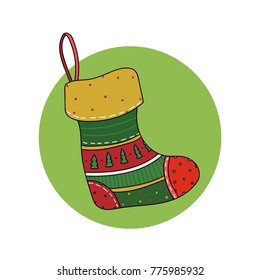 Christmas and New year vector illustration with hand drawn sock.  Perfect for holiday season greeting card, poster, banner design. 