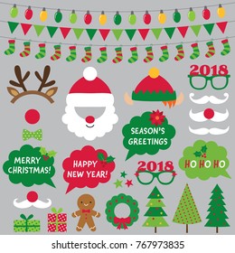 Christmas and New Year vector photo booth props and decoration