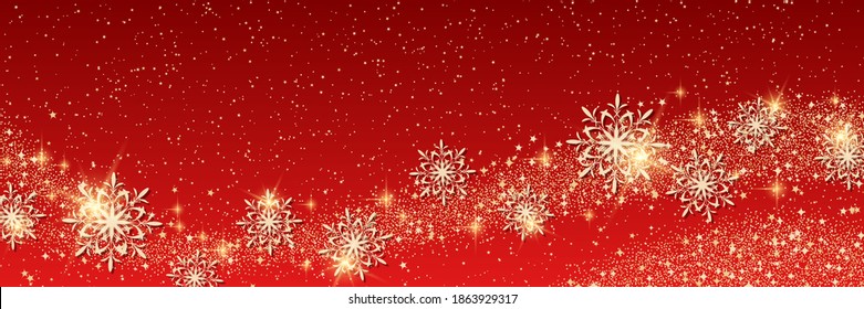 Christmas and New Year vector red background with stars and snowflakes
