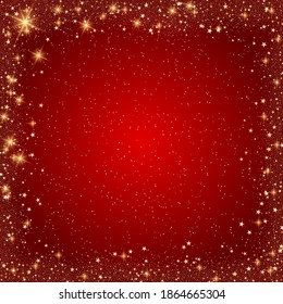 Christmas and New Year vector red background with stars and snowflakes