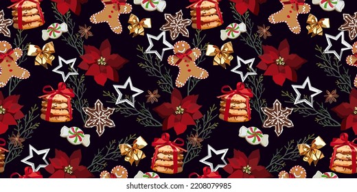 Christmas and New Year vector seamless holiday  pattern