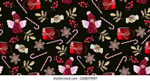 Christmas and New Year vector seamless holiday  pattern