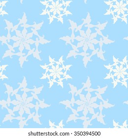 Christmas and New Year vector seamless pattern. Hand-drawn pastel snowflakes. Blue background. For backdrop, fabric, wallpaper, wrapping, winter holiday design. Eps 8.