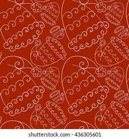 Christmas and New Year vector seamless pattern. Hand-drawn white Santa Claus hats. Red background. For backdrop, fabric, wallpaper, wrapping, winter holiday design. Eps 8.