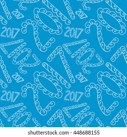 Christmas and New Year vector seamless pattern. Hand-drawn white 2017. Blue background. For backdrop, fabric, wallpaper, wrapping, winter holiday design. Eps 8.