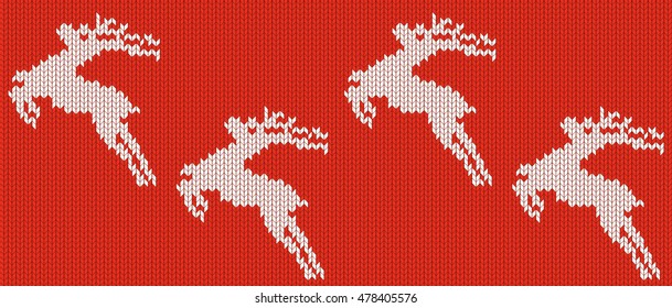 Christmas and New Year vector seamless pattern with flying reindeer Santa Claus, stylized knitted texture