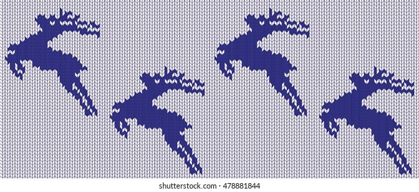 Christmas and New Year vector seamless pattern with flying reindeer Santa Claus, stylized knitted texture