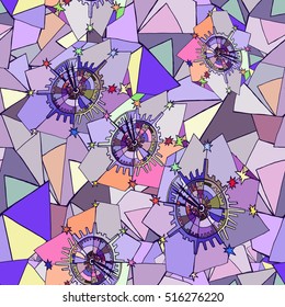 Christmas and New Year vector seamless pattern with snowflakes in steam-punk style. Hand drawn. 