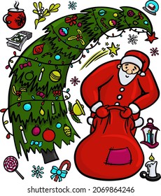 Christmas and New Year Vector set with Santa Claus