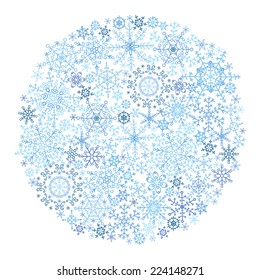 Christmas or new year vector. Snowflake isolated circle composition on  white background. Wallpaper in Cool colors.