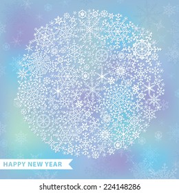 Christmas or new year vector. Snowflake circle on blur blue background .Wallpaper in Cool colors.