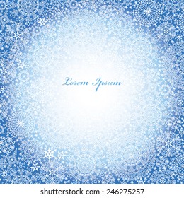 Christmas ,new year vector. Snowflake background , backdrop,card,invitation.Room for text .Winter openwork ornament,pattern,lace.Ornate compozition