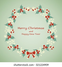 Christmas and New Year vector  wreath. Design for invitation or greeting cards
