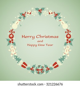 Christmas and New Year vector  wreath. Design for invitation or greeting cards