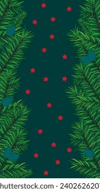 Christmas and new year vertical background, fir branches on turquoise color vector illustration