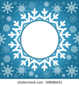 Christmas and New Year vintage greeting card, creative winter background, snowflakes ornament, blue festive paper, holiday decor